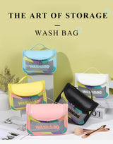 PVC Transparent Cosmetic Bag,Waterproof Portable Travel Organizer with Handle(Black) - Top-Down View