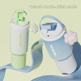 304 Stainless Steel Insulated Tumbler,Large Capacity with Handle and Cute Cloud Accessory(Green) - Front View