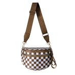 Oxford Cloth Crossbody Bag,Large Capacity Shell-Shaped Fanny Pack with Adjustable Strap(Brown plaid)