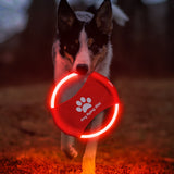Green LED Rechargeable Dog Flying Disc - Glow-in-the-Dark Pet Training Toy with Paw Design - Front View