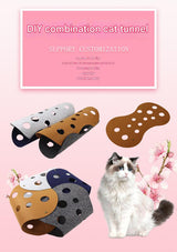 DIY Felt Cat Tunnel - Foldable Egg Roll-Shaped Pet Toy with Multiple Holes(Brown+Yellow)