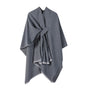 Solid Knit Poncho Shawl,Warm Fall/Winter Cape with Slit and Crossbar Design(Dark gray)