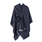 Solid Knit Poncho Shawl,Warm Fall/Winter Cape with Slit and Crossbar Design(Navy blue)