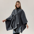 Solid Knit Poncho Shawl,Warm Fall/Winter Cape with Slit and Crossbar Design(Navy blue)