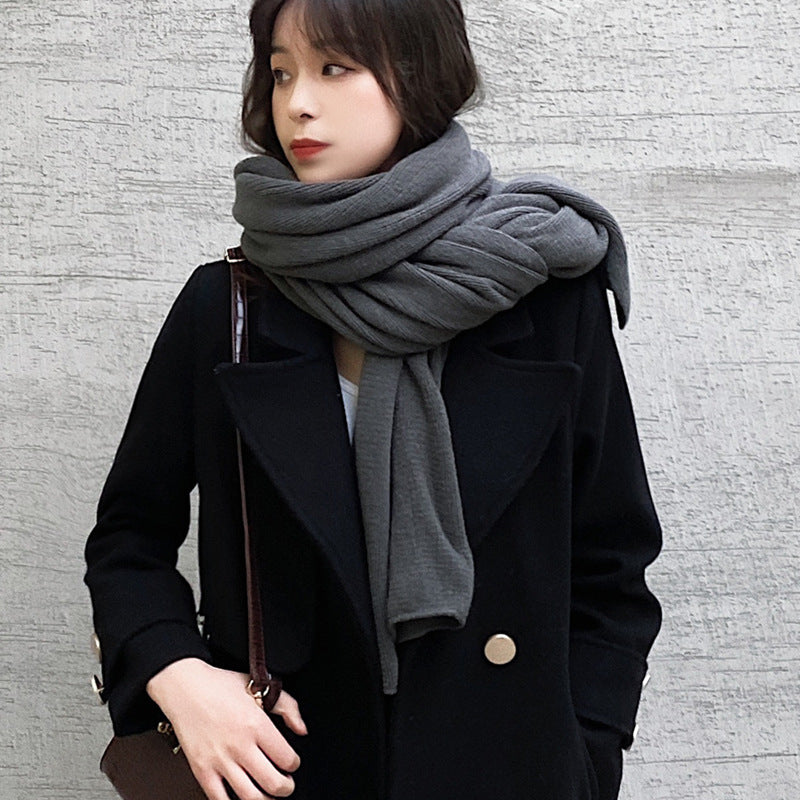 Dark gray Imitation Cashmere Solid Scarf - Warm Winter Shawl for Men and Women