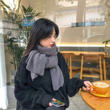 Dark gray Imitation Cashmere Solid Scarf - Warm Winter Shawl for Men and Women - Top-Down View