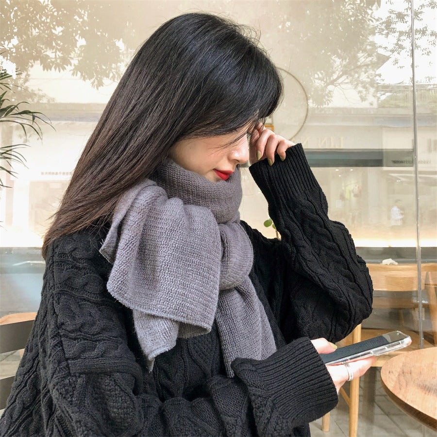 Dark gray Imitation Cashmere Solid Scarf - Warm Winter Shawl for Men and Women