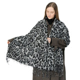 Stylish Animal Print Scarf - Warm Fall/Winter Shawl with Tassels, Imitation Cashmere(Blue-yellow) - Rear View