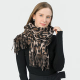 Stylish Animal Print Scarf - Warm Fall/Winter Shawl with Tassels, Imitation Cashmere(Rose pink)
