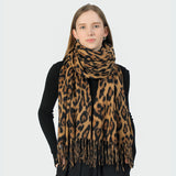 Stylish Animal Print Scarf - Warm Fall/Winter Shawl with Tassels, Imitation Cashmere(Dark green)