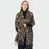 Stylish Animal Print Scarf - Warm Fall/Winter Shawl with Tassels, Imitation Cashmere(Dark green) - Top-Down View
