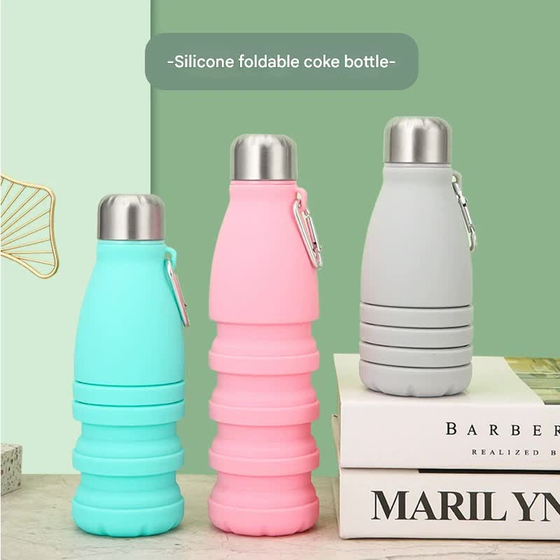 Camouflage blue Collapsible Silicone Water Bottle - Portable Sports Hydration Flask with Carabiner, 550ml/300ml