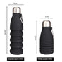 Black Collapsible Silicone Water Bottle - Portable Sports Hydration Flask with Carabiner, 550ml/300ml