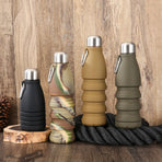 Blue Collapsible Silicone Water Bottle - Portable Sports Hydration Flask with Carabiner, 550ml/300ml