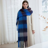 Winter Luxe Warm Oversized Scarf-Cozy Thick Plaid Wrap, European Chic Style(Yellow-green plaid) - Front View