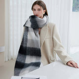 Winter Luxe Warm Oversized Scarf-Cozy Thick Plaid Wrap, European Chic Style(Yellow-green plaid) - Side View