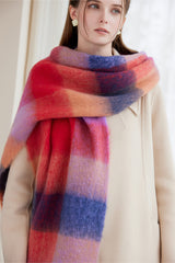 Winter Luxe Warm Oversized Scarf-Cozy Thick Plaid Wrap, European Chic Style(Yellow-green plaid) - Top-Down View