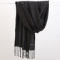 2pc Luxe Soft Imitation Cashmere Scarf - Warm Solid Tone Shawl with Elegant Fringe(Pure black)