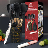 White 12-Piece Silicone Cooking Utensil Set - Non-Stick Food-Grade Kitchen Tools with Holder - Front View