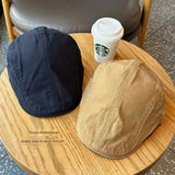 Retro Newsboy Cap - Unisex Vintage Flat Beret with Visor(Khaki)