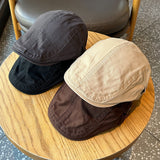 Retro Newsboy Cap - Unisex Vintage Flat Beret with Visor(Khaki) - Side View