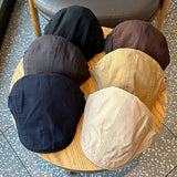 Retro Newsboy Cap - Unisex Vintage Flat Beret with Visor(Khaki) - Top-Down View