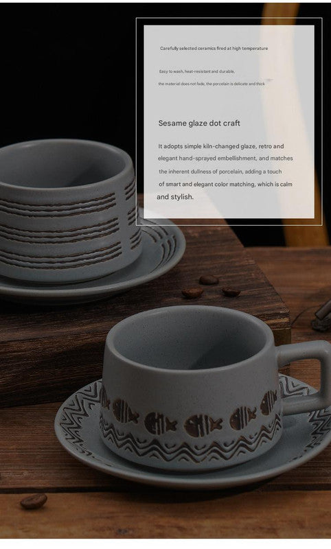 Vintage Ceramic Coffee Cup and Saucer Set - Elegant Afternoon Tea Set(Tea Embroidery)