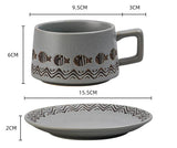 Vintage Ceramic Coffee Cup and Saucer Set - Elegant Afternoon Tea Set(Wave Fish Gray)