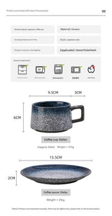 Vintage Ceramic Coffee Cup and Saucer Set - Elegant Afternoon Tea Set(Wave Fish Gray) - 45-Degree Angle