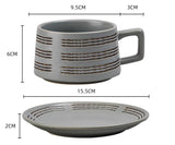 Vintage Ceramic Coffee Cup and Saucer Set - Elegant Afternoon Tea Set(Wave Pattern Gray)