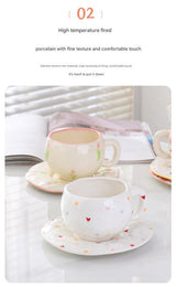 Hand-Painted Ceramic Coffee Cup and Saucer Set - Vintage Afternoon Tea(Blue bow) - Side View