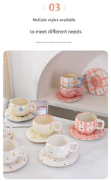 Hand-Painted Ceramic Coffee Cup and Saucer Set - Vintage Afternoon Tea(Blue bow) - Top-Down View