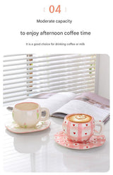 Hand-Painted Ceramic Coffee Cup and Saucer Set - Vintage Afternoon Tea(Blue bow) - 45-Degree Angle