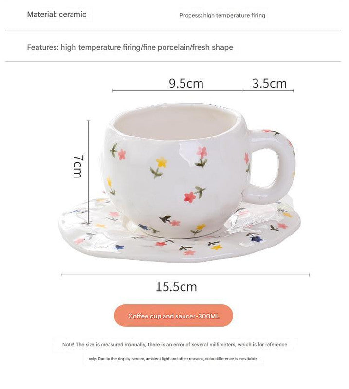 Hand-Painted Ceramic Coffee Cup and Saucer Set - Vintage Afternoon Tea(Red small floral branches)