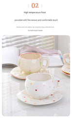 Hand-Painted Ceramic Coffee Cup and Saucer Set - Vintage Afternoon Tea(Small yellow flowers)