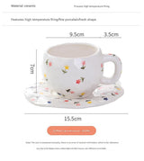 Hand-Painted Ceramic Coffee Cup and Saucer Set - Vintage Afternoon Tea(Small yellow flowers) - Rear View