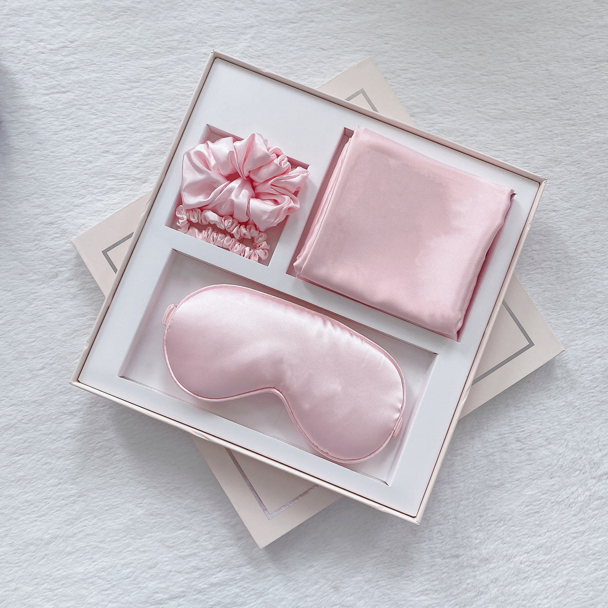 Luxury Satin Sleep Mask Gift Set,4-Piece with Pillowcase and Hair Accessories(Pink)