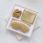 Luxury Satin Sleep Mask Gift Set,4-Piece with Pillowcase and Hair Accessories(Gold)