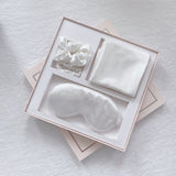 Luxury Satin Sleep Mask Gift Set,4-Piece with Pillowcase and Hair Accessories(White)