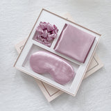 Luxury Satin Sleep Mask Gift Set,4-Piece with Pillowcase and Hair Accessories(Purple)