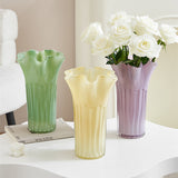 Nordic-Style Glass Vase - Elegant Fluted Flower Vase for Home Decor(Pink) - Top-Down View