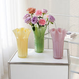 Nordic-Style Glass Vase - Elegant Fluted Flower Vase for Home Decor(Transparent) - Side View