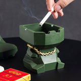 Hippo Ashtray with Lid - Stylish Geometric Decor for Home and Office(Blue) - Top-Down View