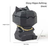 Hippo Ashtray with Lid - Stylish Geometric Decor for Home and Office(Black)