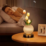 Blue Tulip Night Light - Floral Table Lamp for Bedroom Ambiance - Top-Down View