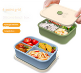 Gray Microwave-Safe Silicone Lunch Box with 4 Compartments - Airtight Bento Box for Work and Travel - 45-Degree Angle