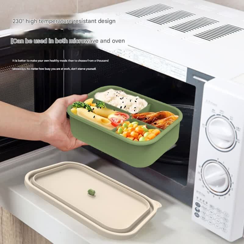 Lotus color Microwave-Safe Silicone Lunch Box with 4 Compartments - Airtight Bento Box for Work and Travel