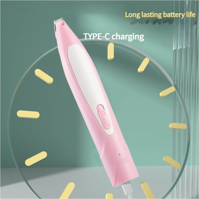 Electric Pet Hair Clipper with Type-C Charging, LED Light, and Grooming Accessories(pink)
