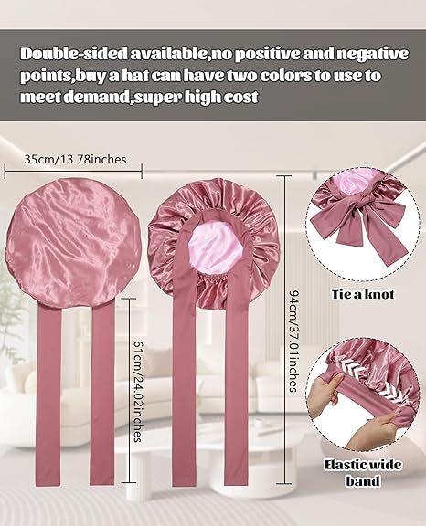 Luxury Double-Sided Satin Bonnet with Elastic Band(Leather red + pink lining)