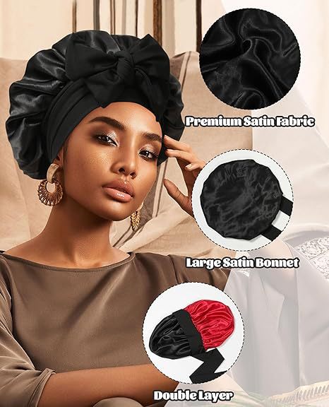 Luxury Double-Sided Satin Bonnet with Elastic Band(Leather red + pink lining)
